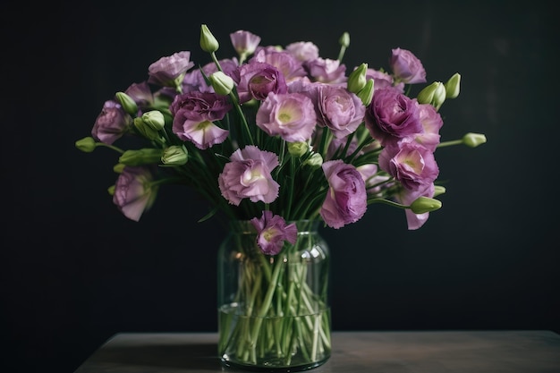 A cluster of eustoma blooms arranged in a vase