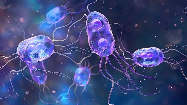 Photo cluster of giardia lamblia under a microscope protozoan parasites with multiple flagella disease transmission microbiology pathogenic protozoa concept