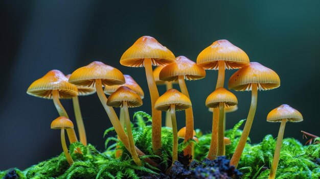 Cluster of Golden Mushrooms in a Forest