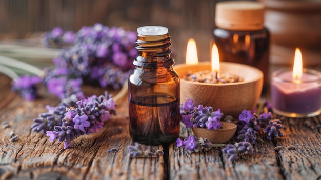 A cluster of lavender with essential oil aromatic tranquility