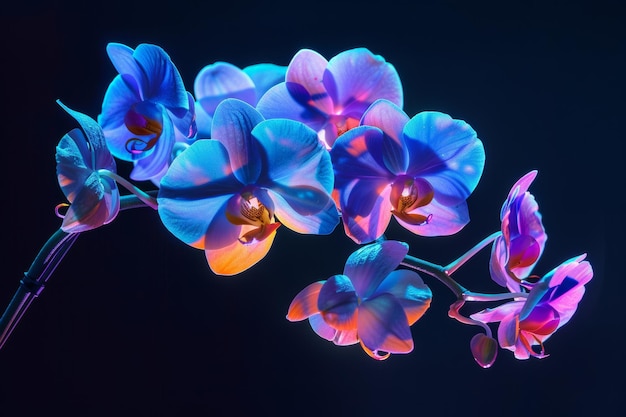 Cluster of Purple Flowers Against Black Background