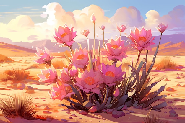 A cluster of rare blooming desert flowers