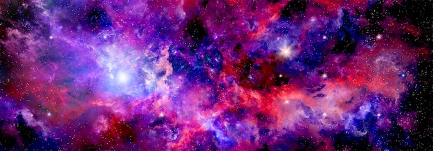 A cluster of stars in deep space and a red-purple nebula on a sci-fi background