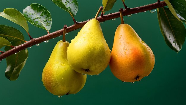 Photo a cluster of three pears hanging