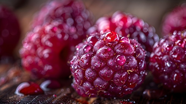 Cluster of Vibrant Boysenberries against Rustic Wooden Background in Natural Daylight