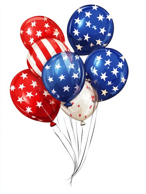 Photo a cluster of vibrant red white and blue balloons adorned with stars and stripes symbolizing