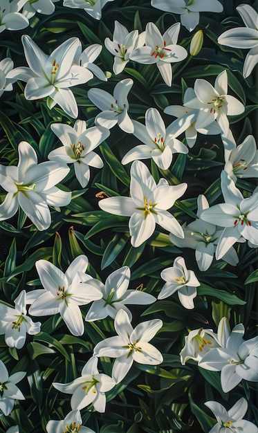 A cluster of vibrant white lilies