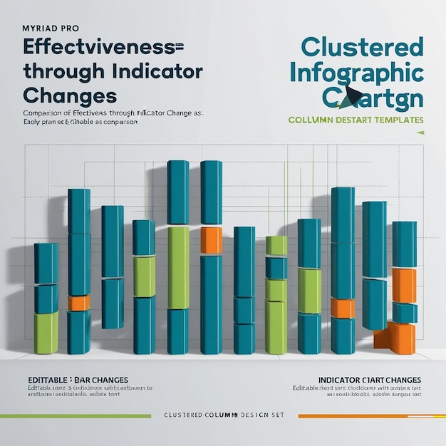 Photo clustered column infographic chart design template set compare effectiveness indicator changes visual data presentation