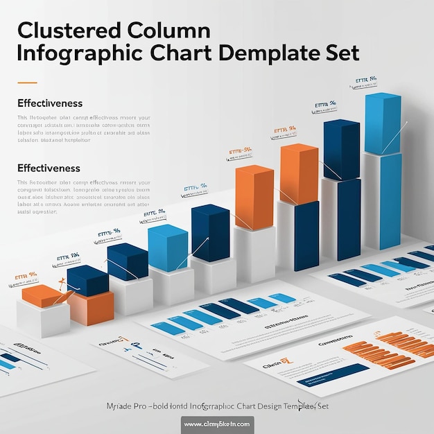 Photo clustered column infographic chart design template set compare effectiveness indicator changes visual data presentation