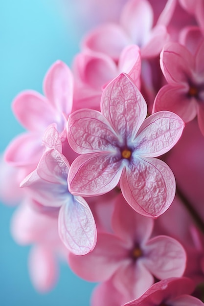 Clusters of delicate pink flowers with subtle blue highlights create a soft and serene atmosphere reflecting tranquility and natural beauty