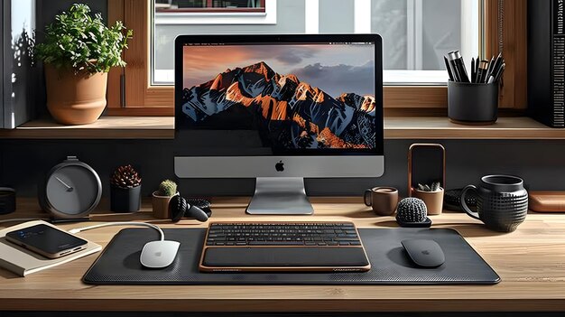 Clutter free Desk Setup with Wireless Charging Pad for Productive Workspace