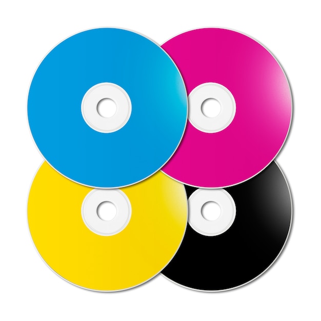 CMYK CD - DVD set on white surface