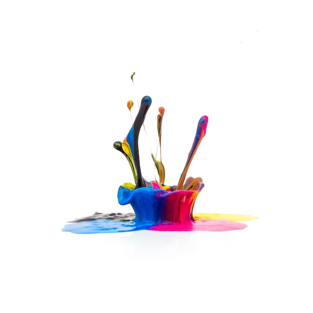 CMYK paint splash colors isolated on white