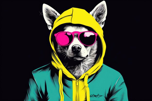 CMYK Screen printing dog sunglasses portrait adult