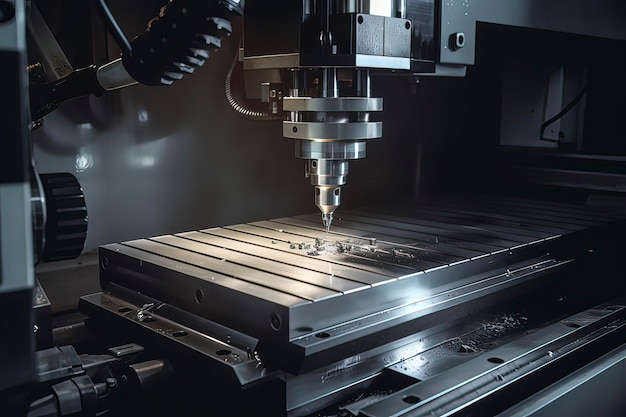 The CNC machining center is drilling holes AI technology generated image