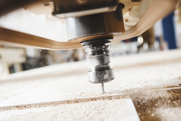 CNC router machine creates a layout of the shelf complex Tools with computer numerical control