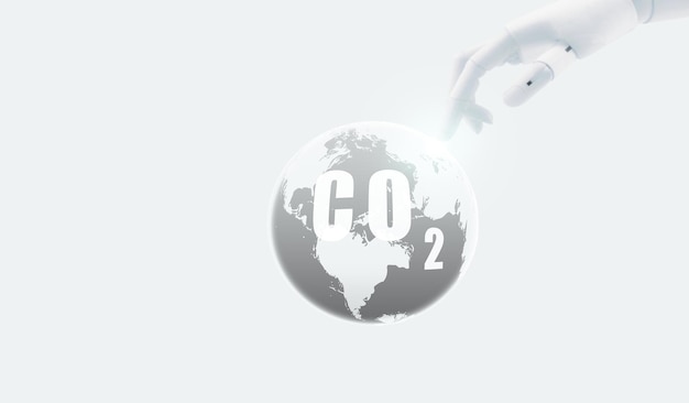 CO2 capture concept Robot hand touch carbon dioxide on globe map Carbon capture technology