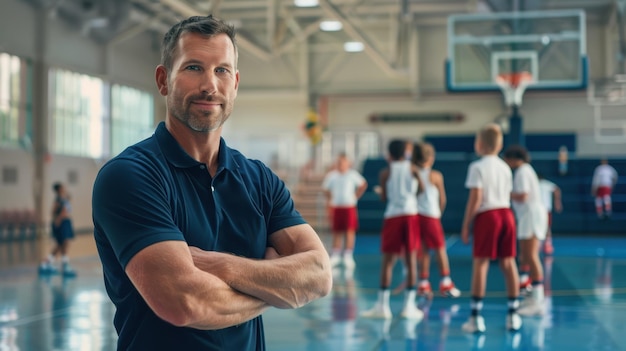 A coach in basketball gym