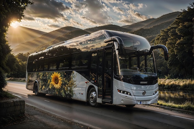 Photo a coach bus in countryside area