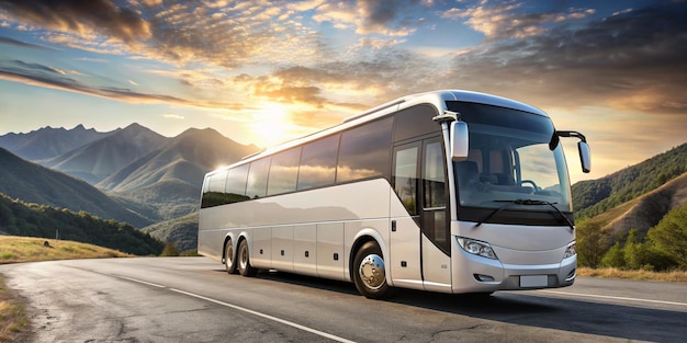 Photo coach bus isolated on landscape background