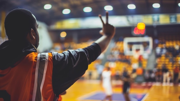 Coach Guiding Team During Intense Basketball Game Court View