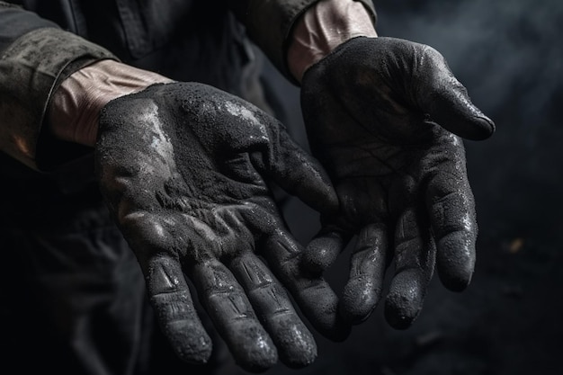 Coal and the hands of a miner Concept the rising price of coal Hard mining and industrial work