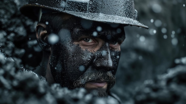 Coal miner covered in soot emerging from an underground shaft representing the demanding and hazardous nature of coal mining essential for energy production