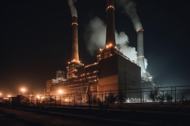 Coalfired power plant at night Generative AI