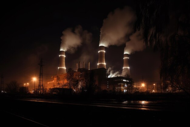 Coalfired power plant at night Generative AI