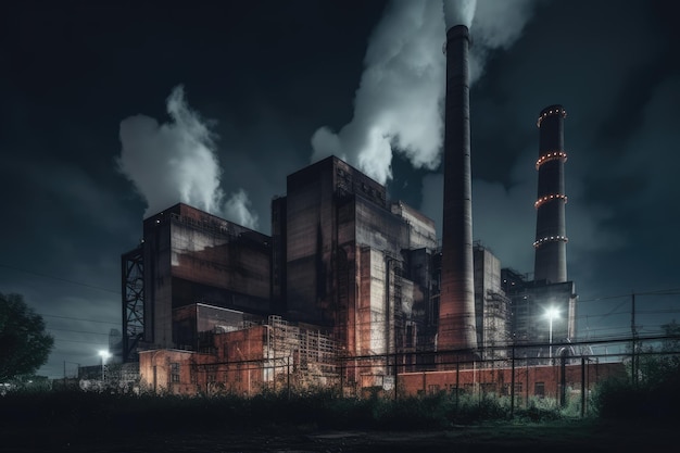 Coalfired power plant at night Generative AI