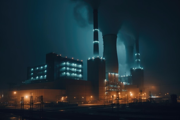 Coalfired power plant at night Generative AI