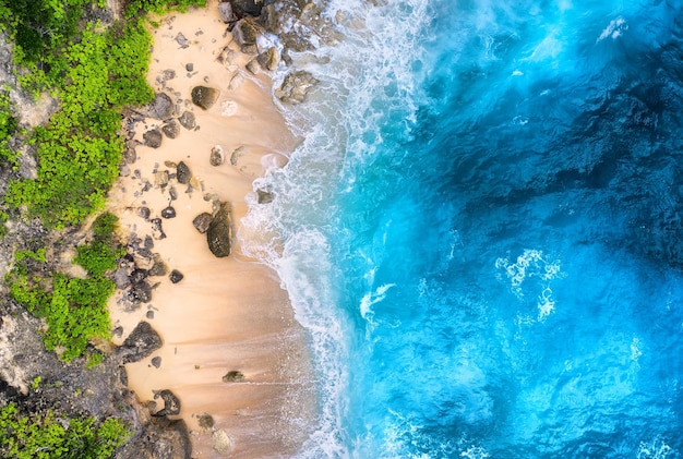 Coast as a background from top view Turquoise water background from drone Summer seascape from air Bali island Indonesia Travel image