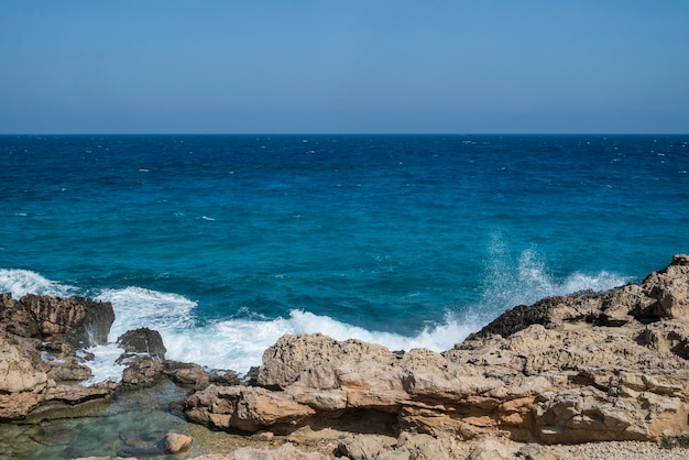 coast in ayia napa in cape greco in cyprus by the sea with rocks