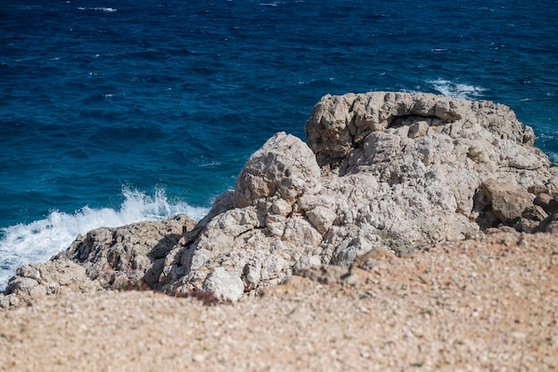 coast in ayia napa in cape greco in cyprus by the sea with rocks