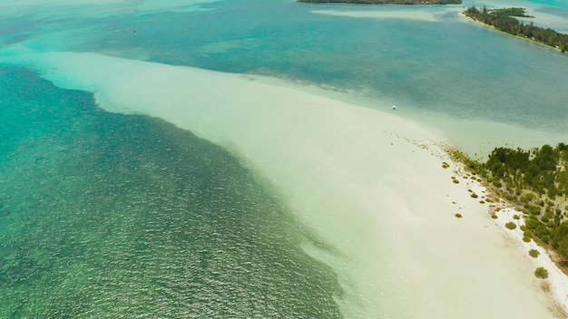 Coast of a tropical island with a sandy beach and turquoise water top view punta sebaring balabac pa