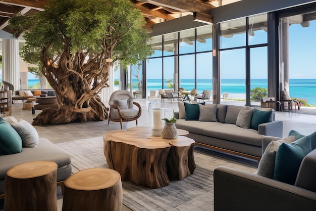 Coastal beach house living room with a breezy nautical theme and coastal decor