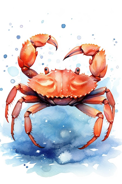 Coastal Crab watercolor clipart cute isolated on white background with Generative AI Technology