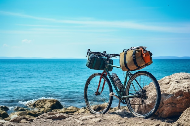 Coastal Cycling Adventure Traveling with Bags by the Sea