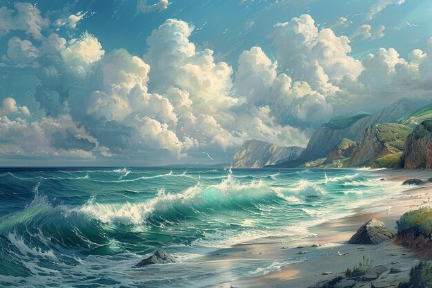 Photo coastal landscape with dramatic clouds