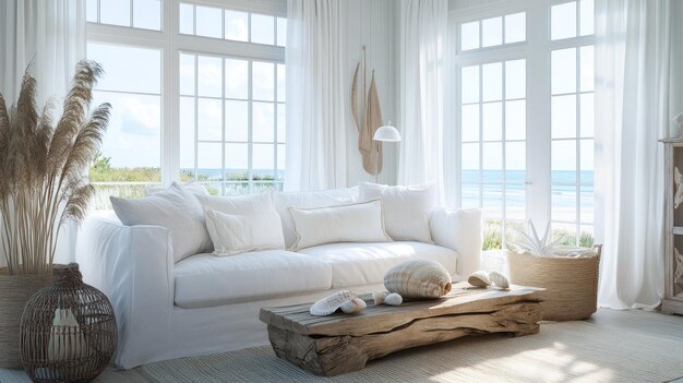 Photo coastal living room with ocean view