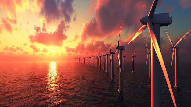 Coastal serenade sun kissed wind turbines ocean vista