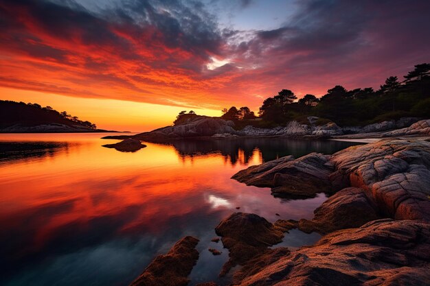 Coastal sunset with a calm sea and colorful sky