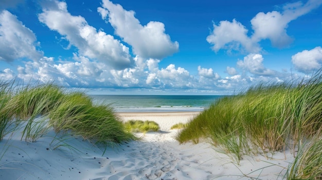 Photo coastal view beautiful north sea coast landscape with sand dune in holland