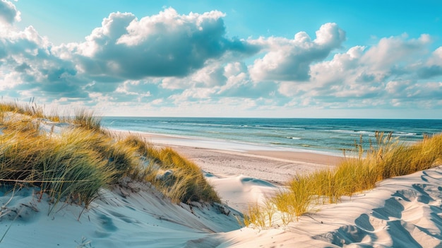 Photo coastal view sand dune landscape on the north sea coastline with beautiful blue sky