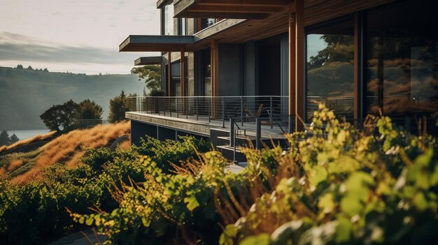 Coastal Views Glass Houses With Green Plants And Vineyards