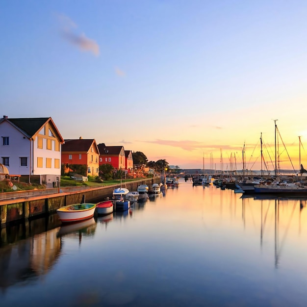 Photo coastal village at dawn a picturesque coastal village waking up to a beautiful dawn