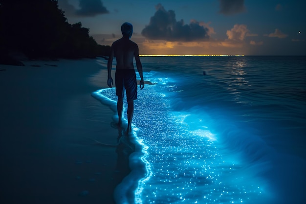 Coastal Wanderlust Twilight Stroll amidst Bioluminescent Brilliance