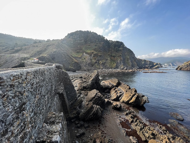 Coastline on the beach of Bermeo town of VIzcaya Basque Country