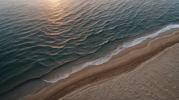 a coastline flooded with sea water at sunset from a birds eye view