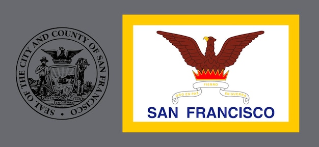 Coat of arms and flag of the US city of San Francisco Background for designers